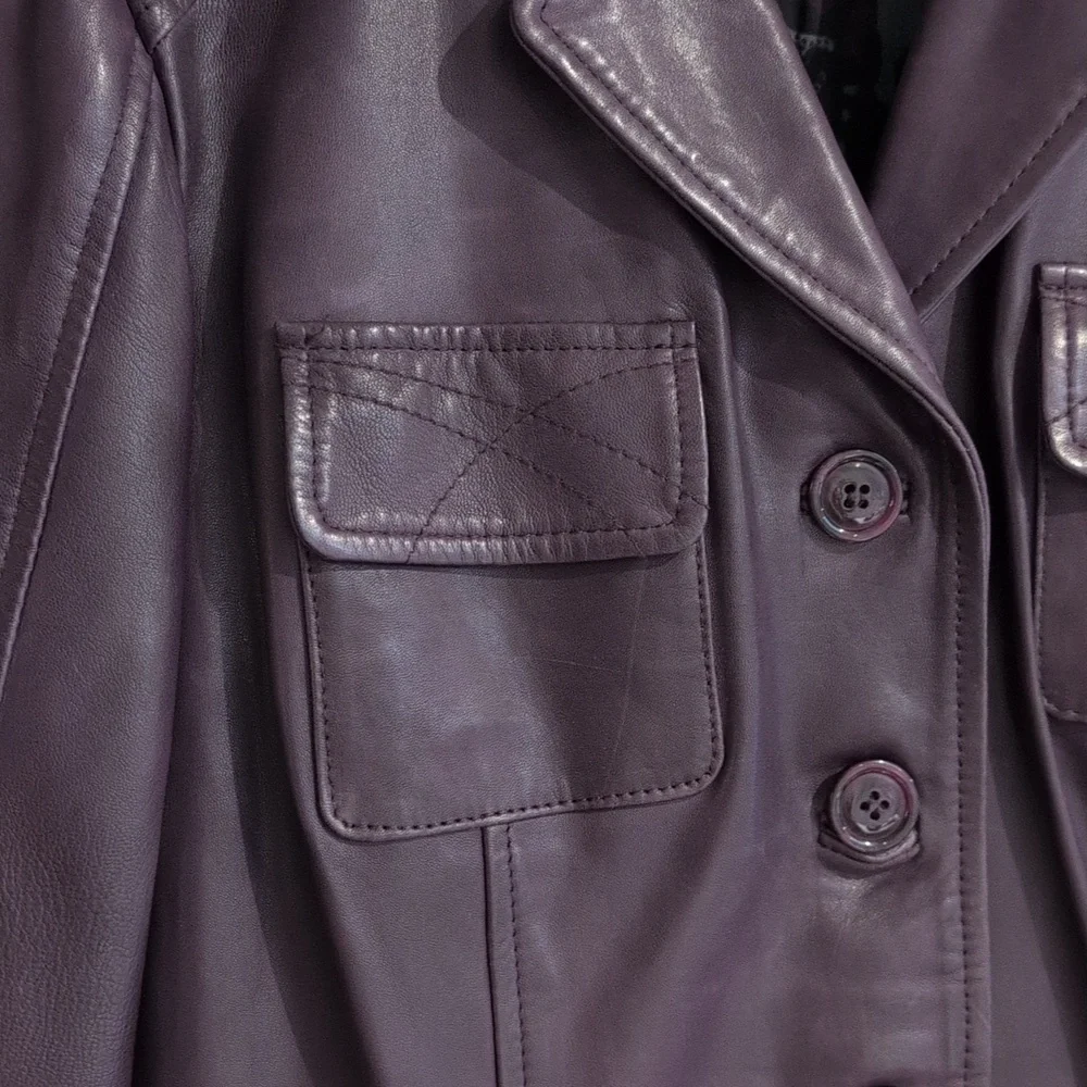 Danier Y2K Plum Purple Leather Safari Field Jacket SIze XS P2P 19" - Picture 5 of 11